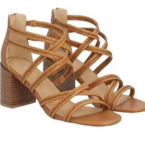 Market & Spruce Paloma Braided Strap Leather Heel in Cognac, Size 8. NWT